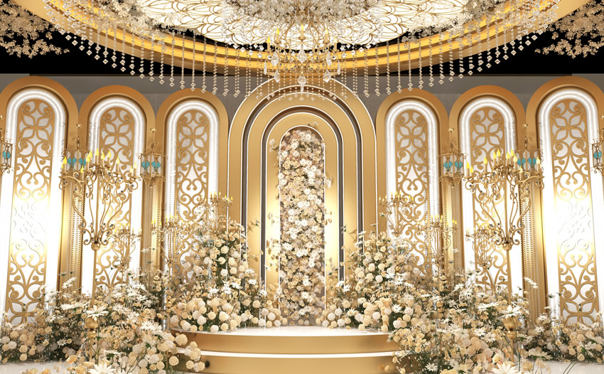 洛浦香槟色调婚礼堂效果展示